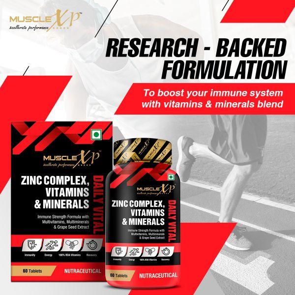 MuscleXP Zinc Complex Vitamins & Minerals Daily Vital Tablet 60's - Calcium And Minerals