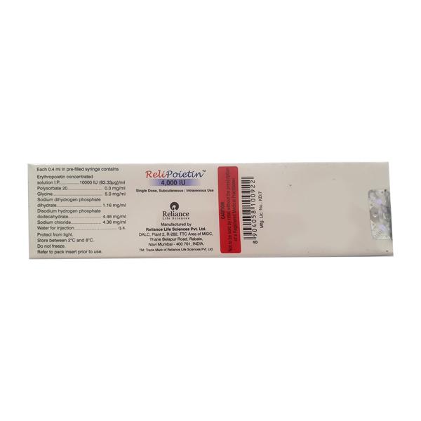 RELIPOIETIN 4000iu Prefilled Syringe(Pfs) 1's - Haematopoiesis-Hae