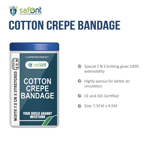 Safent Cotton Crepe Bandage (7.5 cm X 4.5 m) - Bandages