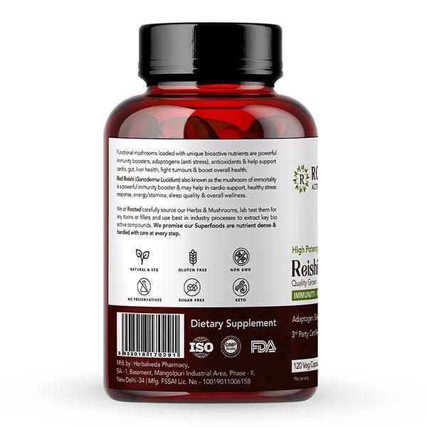 Rooted Active Naturals Reishi Mushroom Veg Capsule 120's - Pure Herbs