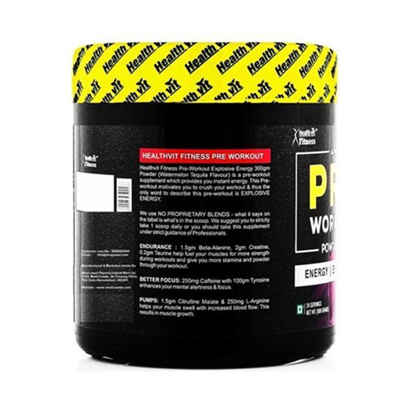HealthVit Fitness Advanced Formula Pre-Workout Powder - Watermelon Tequila Flavour 300 gm - Workout Essentials