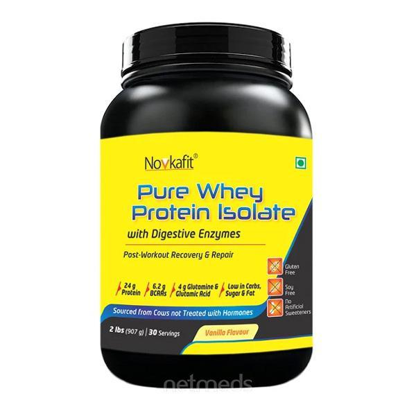 Novkafit Pure Whey Protein Isolate 2 lbs Vanilla Flavour 907 gm - Whey Proteins