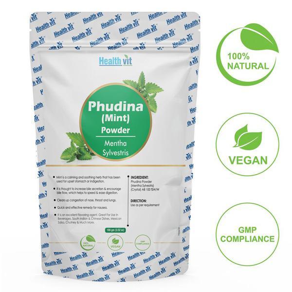 Healthvit Natural Pudina (Mint) Powder 100 gm - Herbal Dietary Supplement