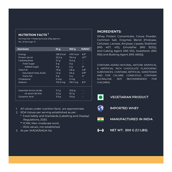 Nutrabay Gold Concentrate Whey Protein - Rich Chocolate Cream 500 gm - Whey Proteins