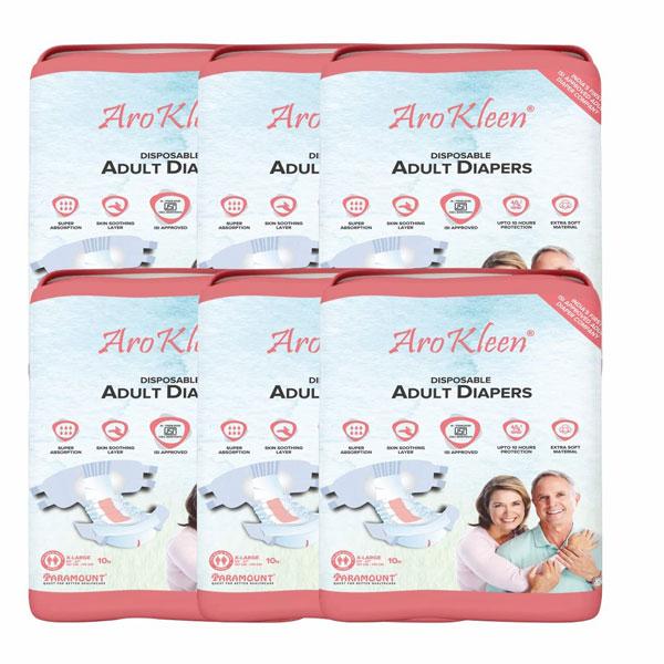 AroKleen Disposable Adult Diaper (XL) (127 cm - 170 cm) (Pack of 6 x 10's) 1's - Adult Diapers & Pads