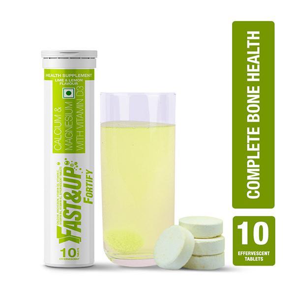 Netmeds | Fast&Up Fortify Calcium & Magnesium with Vitamin D3 Health Supplement Tablets - Lime & Lemon Flavour 10's