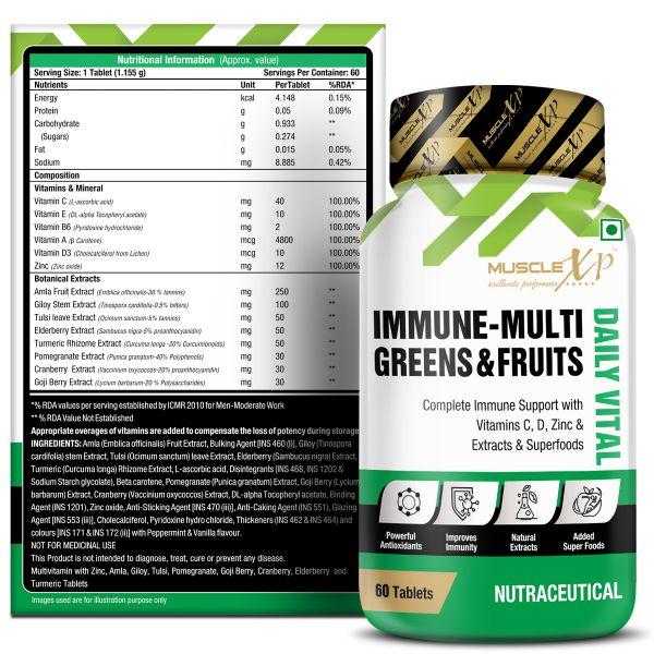 MuscleXP Immune Multi Greens & Fruits Daily Vital Tablet 60's - Multi-Vitamins