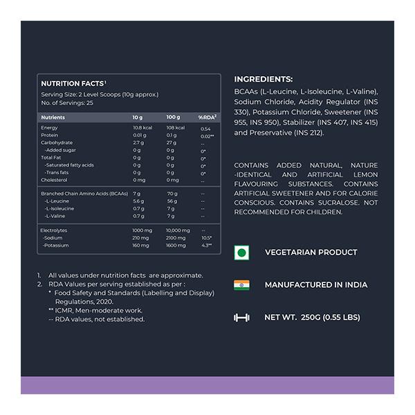 Nutrabay Pro 8.1.1 BCAA + Electrolytes - Lemon Lime 250 gm - Bcaa Supplements