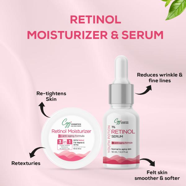 CGG Cosmetics 3 in 1 Retinol Moisturizer 50 ml + Free Retinol Serum 10 ml - Face Moisturizers