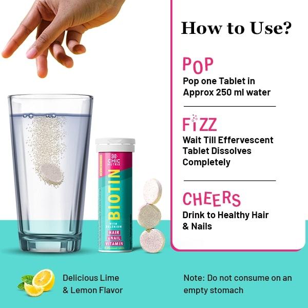 Chicnutrix Biotin With Selenium Effervescent Tablet - Lime & Lemon Flavour (Pack of 2 x 15's) - Hair & Skin