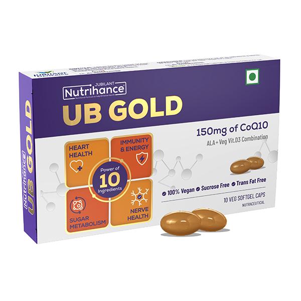 Netmeds | Jubilant Nutrihance UB Gold 150mg of CoQ10 Veg Softgel Capsule 10's