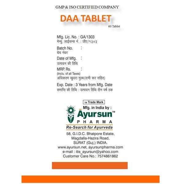 Ayursun Daa Tablet 60's - Speciality Medicines