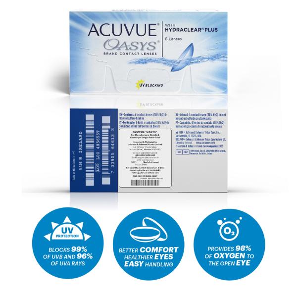 Acuvue Oasys with Hydraclear Plus Two Week Reusable Contact Lenses - (-7 Power) Pack of 6's - Eyecare Lenses