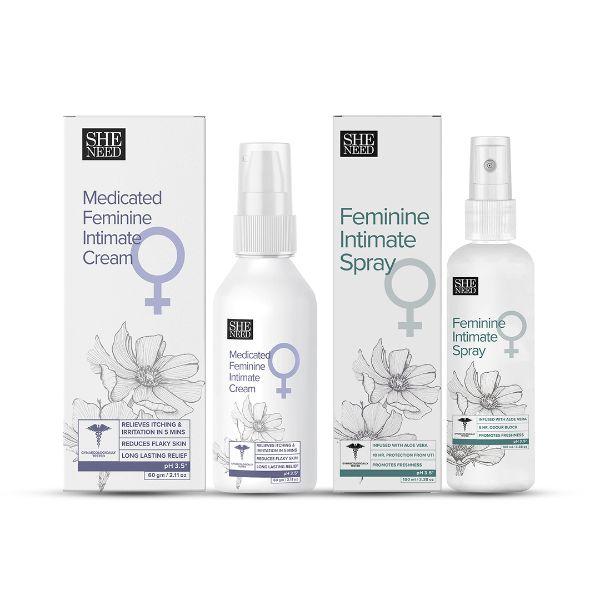 Sheneed Feminine Intimate Hygiene Combo (Intimate Spray 100 ml + Intimate Cream 60 gm) 1's - Intimate Care