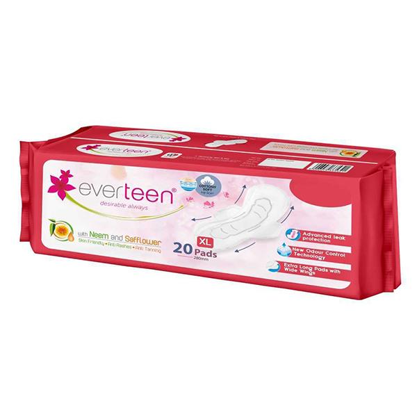 everteen XL Sanitary Napkin Pads with Neem and Safflower, Cottony-Soft Top Layer for Women - 1 Pack (20 Pads, 280mm) 1's