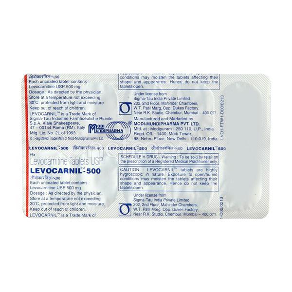 Levocarnil 500mg Tablet 10'S - Supplements-Sup