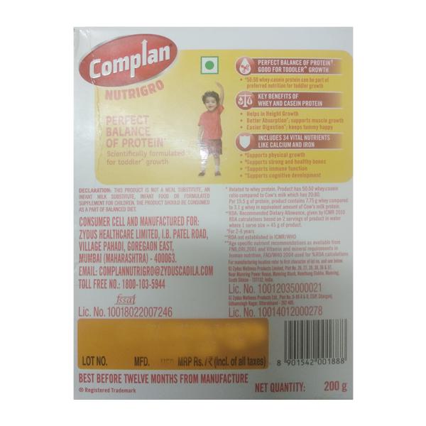 Complan Nutrigro Powder - Chocolate Flavour 200 gm (Refill Pack) 1's - Kids Nutrition