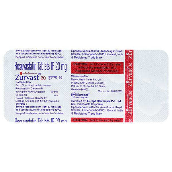 ZURVAST 20 Tablet 10's - High Cholesterol-Dys