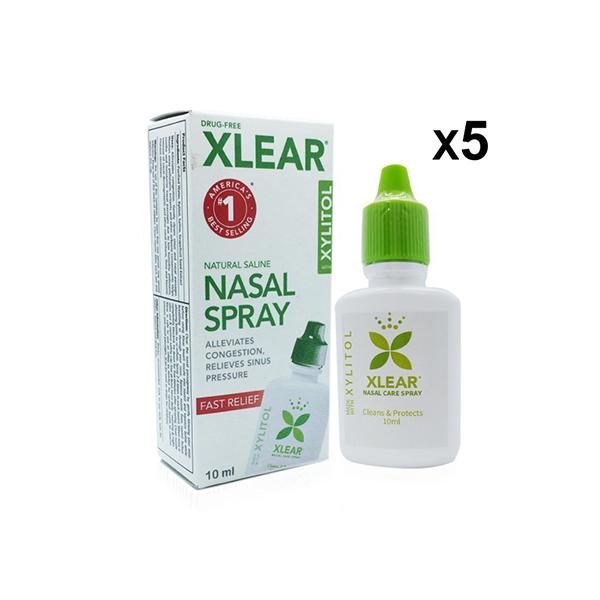 Xlear Adult Natural Saline Nasal Spray for Sinus and Allergy Relief (Pack of 5 x 10 ml) - Nasal Decongestion