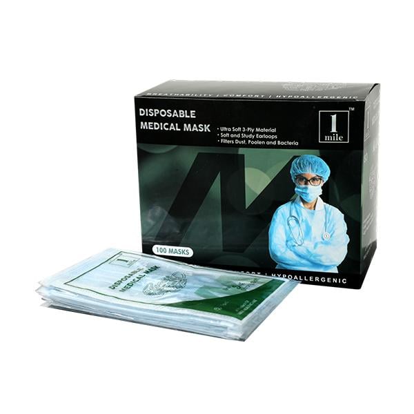 Netmeds | 1Mile Single Pouch Disposable 2-Ply Medical Mask - Blue 100's