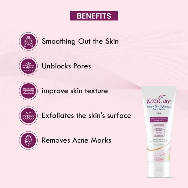 Kozicare Acne + Skin Lightening Face Wash 100 ml - Face Washes
