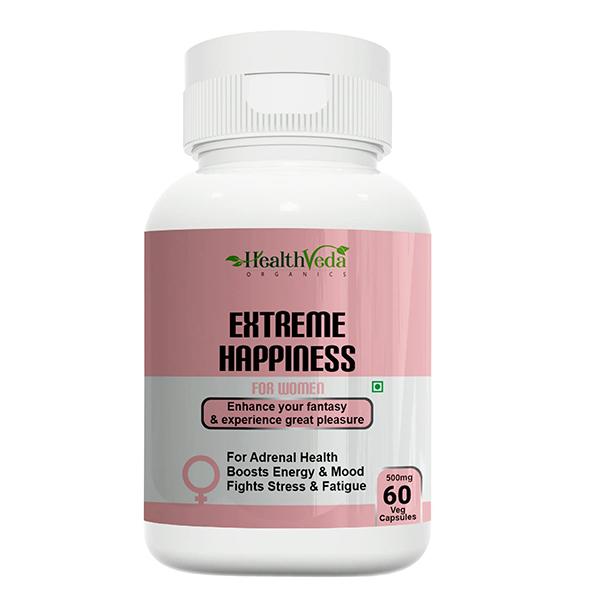 Health Veda Extreme Happiness 500 mg Veg Capsule for Women 60's - Herbal Dietary Supplement