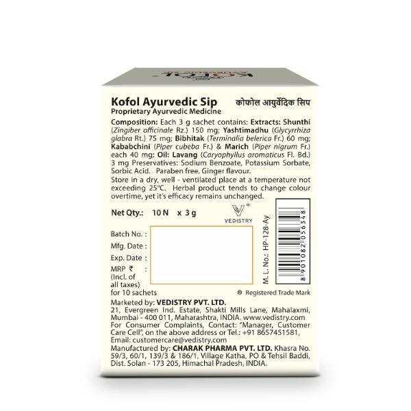 Kofol Ayurvedic Sugar Free Sip Powder (Pack of 10 x 3 gm) - Cough Syrup