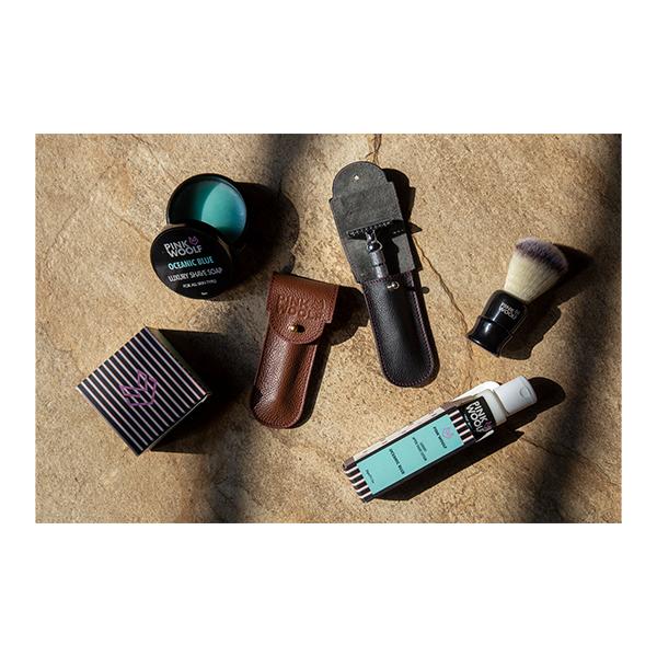 Pink Woolf Genuine Leather Razor Cover - Black - Pre & Post Shaves