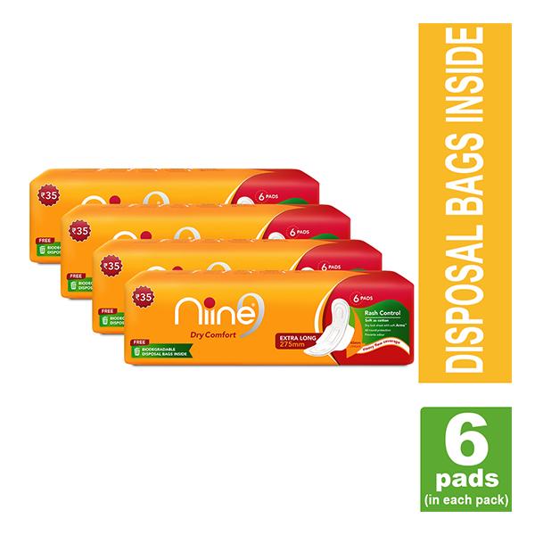 Niine Sanitary Pad Extra long (Pack of 4 x 6's) - Sanitary Napkins