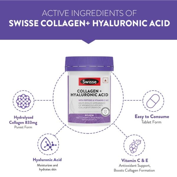 Swisse Beauty Collagen + Hyaluronic Acid Tablet 30's - Hair & Skin