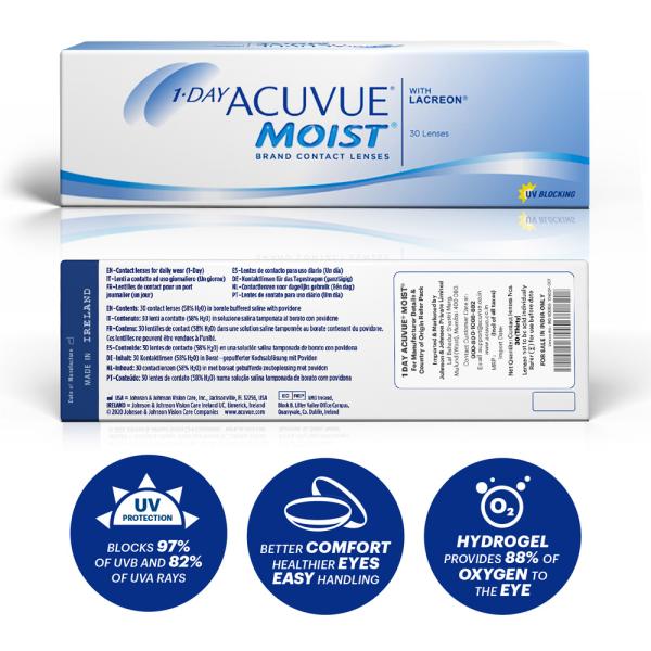 Acuvue 1 Day Moist Daily Disposable Contact Lenses - (-8.50 Power) Pack of 30's - Eyecare Lenses