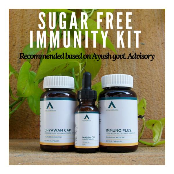Age Ayurveda Sugar Free Immunity Kit (Immuno Plus Veg.Capsule 60's + Chyawan Cap Veg.Capsule 60's + Nasja Oil 30 ml) - Health Products