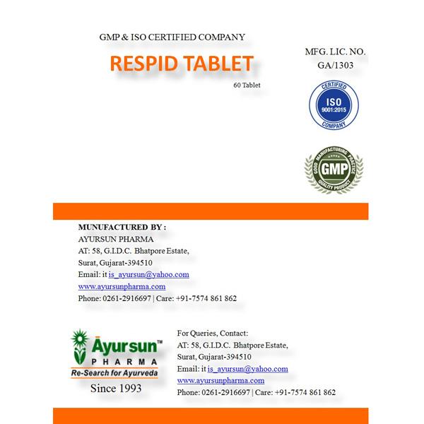 Ayursun Respid Tablet 60's - Speciality Medicines