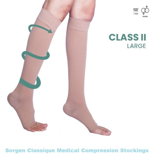 Sorgen Classique Medical Compression Stockings Class 2 Knee Length - Large 1's - Knee/Leg Supports