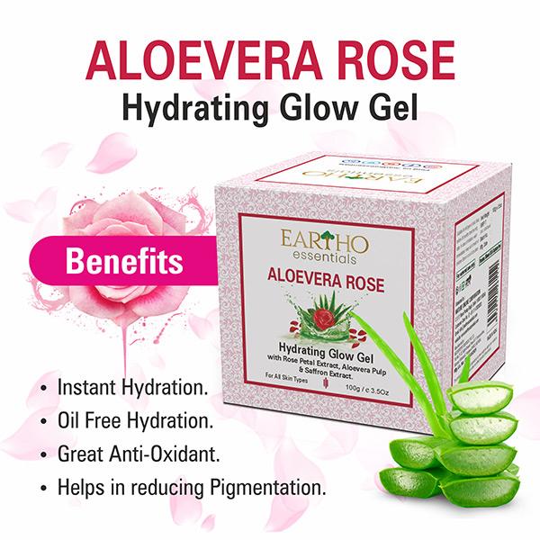 Eartho Essentials Hydrating Glow Gel - Aloevera Rose 100 gm - Face Gels