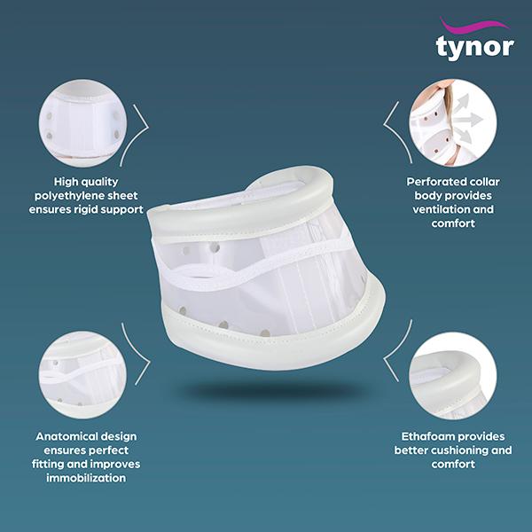 Tynor Cervical Collar Hard Adjustable - White (L) (B 03) - Neck/Shoulder Supports