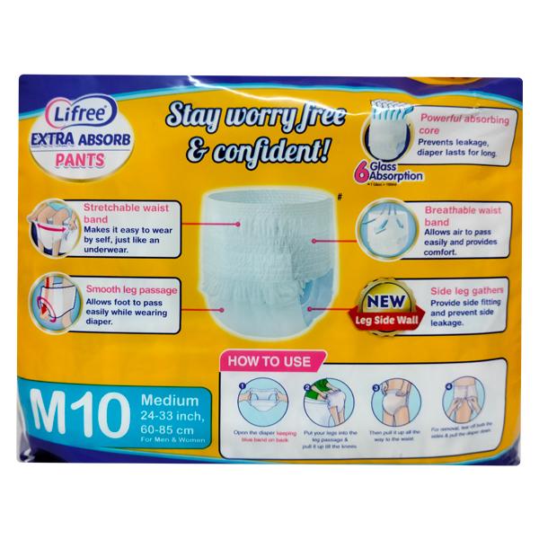 Lifree Extra Absorb Adult Diaper Pants (M) 10's - Adult Diapers & Pads