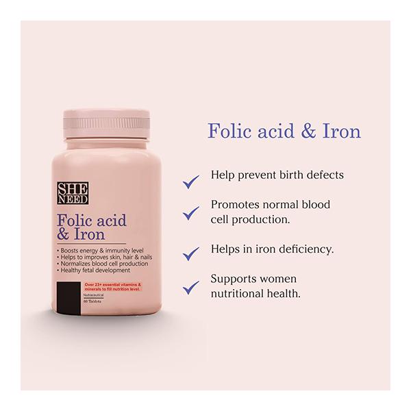 She Need Folic acid & Iron Tablet 60's - Calcium And Minerals