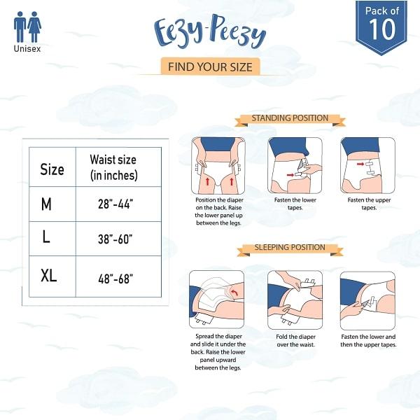 KNYA Med Eezy-Peezy Adult Diaper (L) 10's - Adult Diapers & Pads