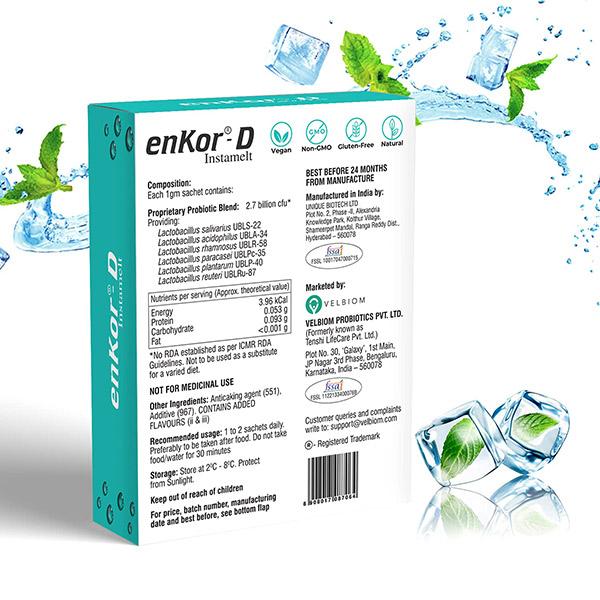 Velbiom Enkor D Instamelt Probiotic Sachet - Mint (10's X 1 gm) - Digestive Health
