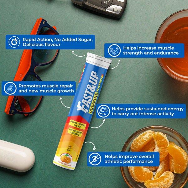 Fast&Up Creatine Rapid Effervescent Tablet - Tangy Orange Flavour 20's - Workout Essentials