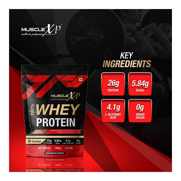 MuscleXP 100% Whey Protein Powder - Double Chocolate Flavour (Pack of 2 x 1 kg) - Whey Proteins