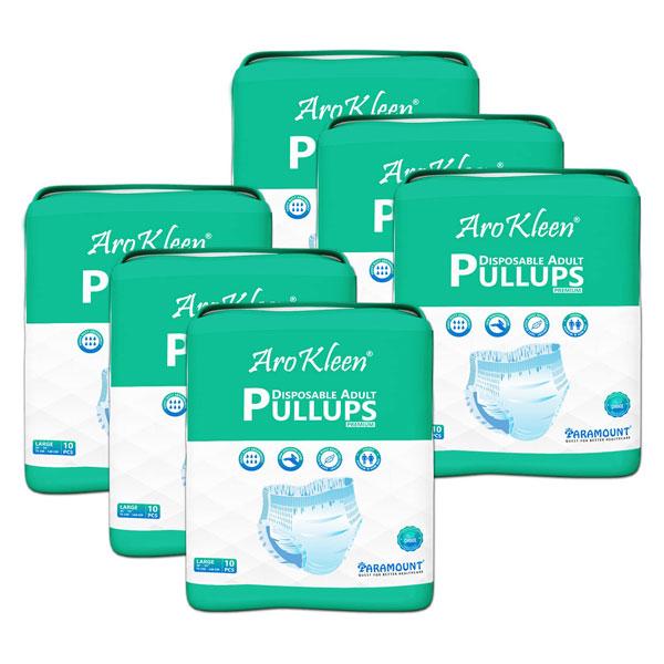 Netmeds | AroKleen Premium Pull Ups Disposable Adult Diaper (L) (75 cm - 140 cm) (Pack of 6 x 10's) 1's