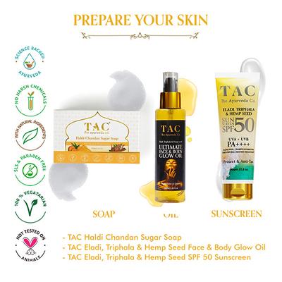 TAC The Ayurveda Co. Haldi Chandan Sugar Soap (Pack of 3 x 300 gm) - Personal Care (Ayush)