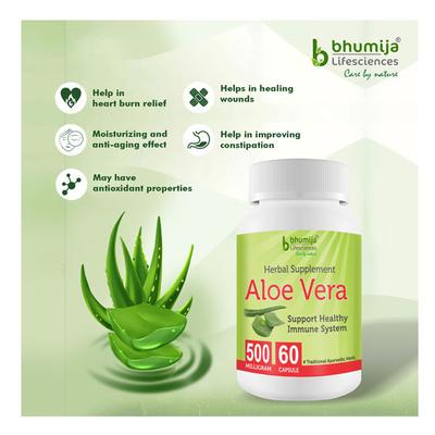 Bhumija Lifesciences Aloe Vera 500 mg Capsule 60's - Herbal Dietary Supplement