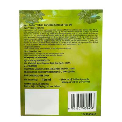 Dabur Vatika Coconut Hair Oil 450 ml (Free Vatika Naturals Ayurvedic Shampoo 180 ml) - Hair Oils