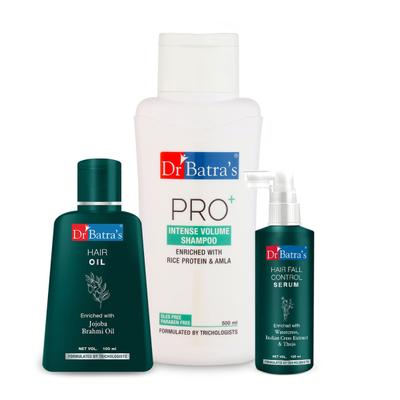 Dr Batra's PRO+ Intense Volume Shampoo 500 ml + Hair Fall Control Serum 125 ml + Hair Oil 100 ml - Hair Treatment