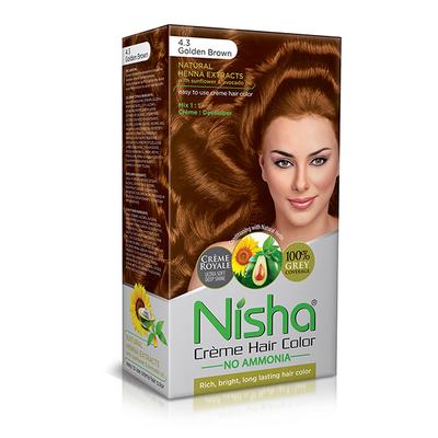Nisha Creme Hair Color - 4.3 Golden Brown 60 gm - Crème