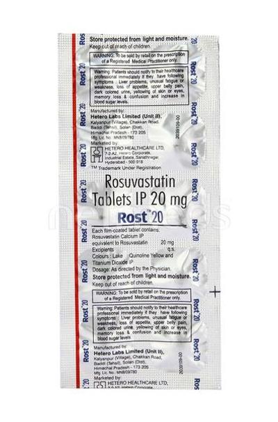 Rost 20mg Tablet 10'S - High Cholesterol-Dys