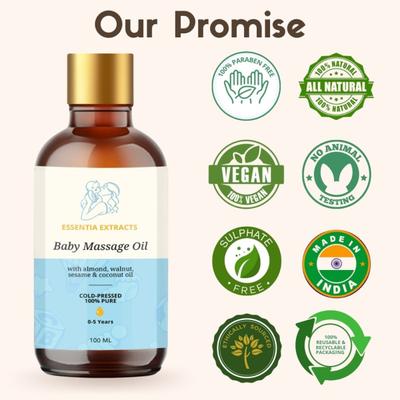 Essentia Extracts Pure Cold Pressed Baby Massage Oil (0-5 Years) (Pack of 2 x 100 ml) 1's - Massage Oils